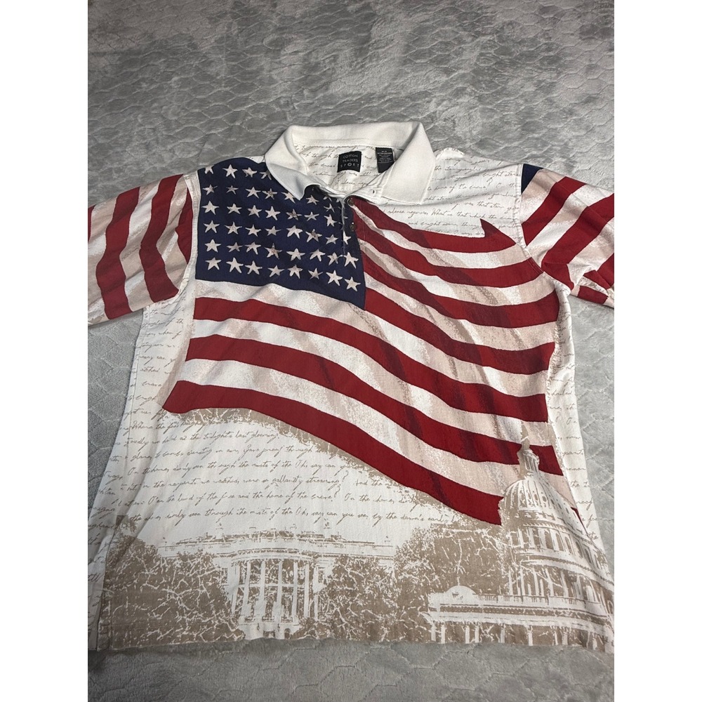 Vintage‎ Cotton Traders Sport USA Flag Polo Shirt Men's XL Patriotic White House